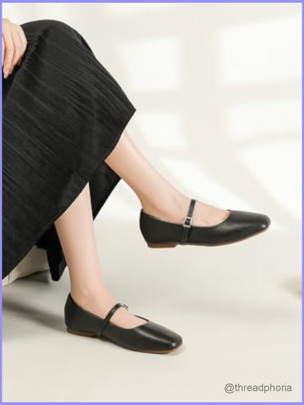Women's Square Toe Mary Jane Ballet Flats with Adjustable Strap Slip On Work - Picture 2 of 7